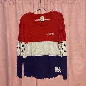 Pink red white and blue shirt